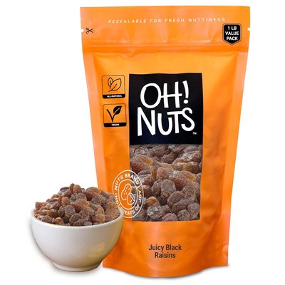 Oh! Nuts Black Raisins - 1 lb - Dried Fruit - No Sugar Added - Dehydrated Fruit Bites - Packed in New York Zip-Seal Bag for Exceptional Freshness
