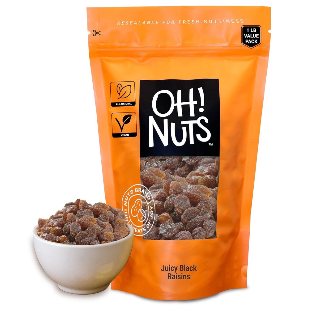 Oh! Nuts Black Raisins - 1 lb - Dried Fruit - No Sugar Added - Dehydrated Fruit Bites - Packed in New York Zip-Seal Bag for Exceptional Freshness