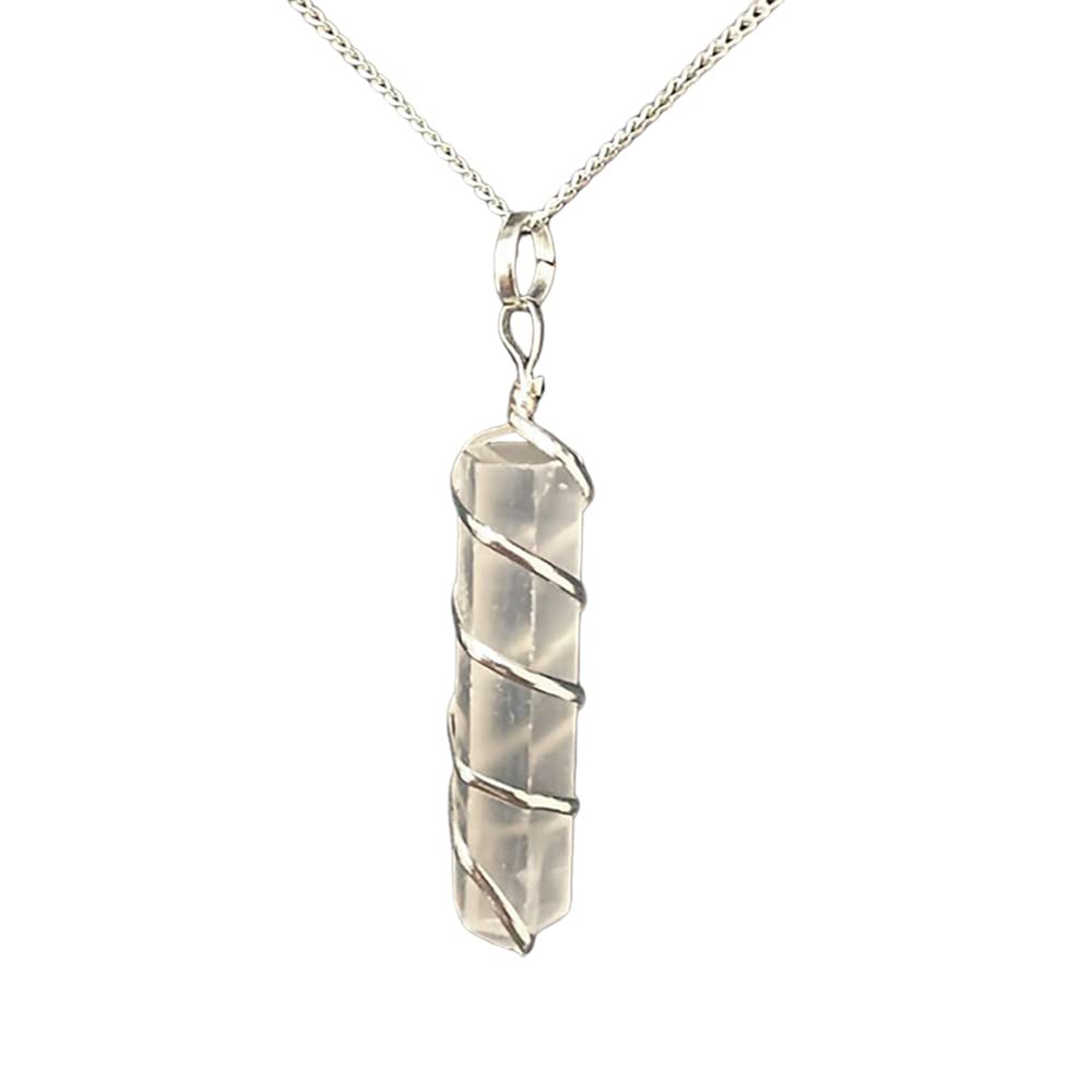 VIE Naturals Wire Wrapped Pencil Pendant, Selenite, 25-30mm
