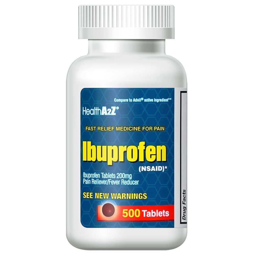 HealthA2Z Ibuprofen 200mg | 500 Counts | Pain Relief | Body Aches | Headache | Arthritis | Cramps | Back Pain | Fever Reducer (500 Count)