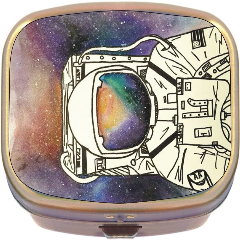 Astronaut Space Colors Brass Rectangle Pill Box