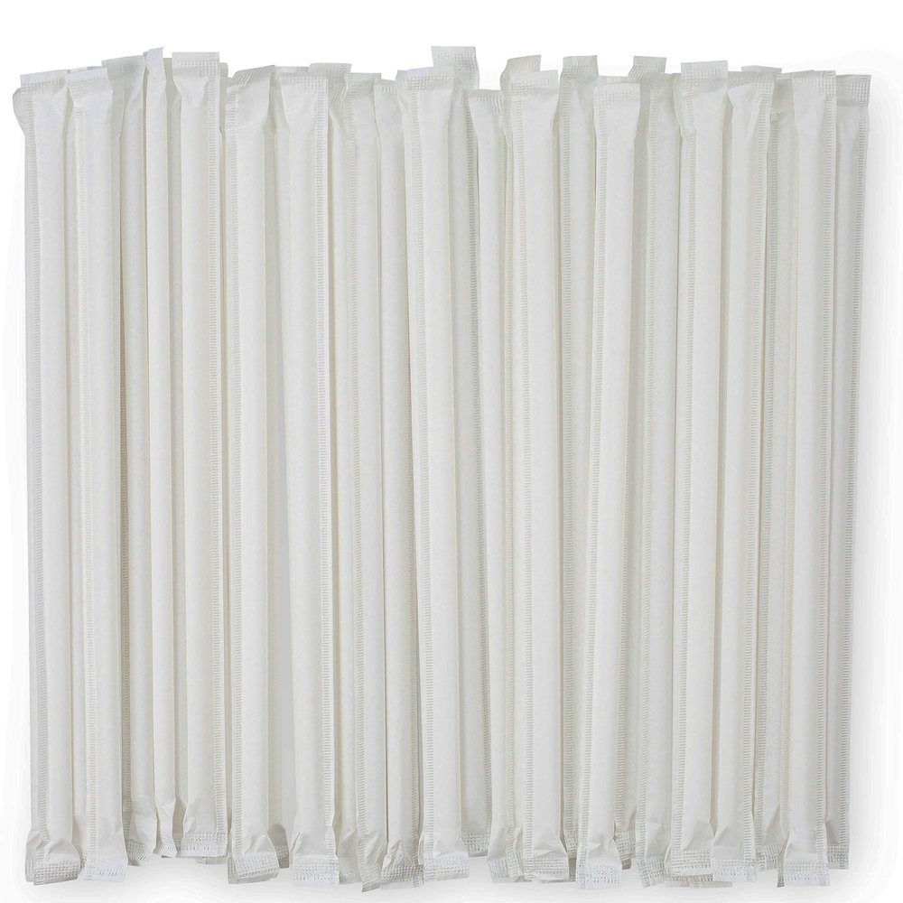 DuraHome Plastic Straws Individually Wrapped BPA Free Restaurant Style Disposable Straw (10.25" Long Straws, White)