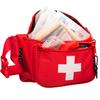 NOVAMEDIC First Aid Fanny Pack Stocked with 75 Piece Emergency Essentials, 8"x2"x6", Waist Bag w/ 3 Zippered Compartments & Adjustable Strap for Lifeguard, Hiking, Travel Men & Women, Durable, Red view 1