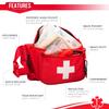 NOVAMEDIC First Aid Fanny Pack Stocked with 75 Piece Emergency Essentials, 8"x2"x6", Waist Bag w/ 3 Zippered Compartments & Adjustable Strap for Lifeguard, Hiking, Travel Men & Women, Durable, Red view 2