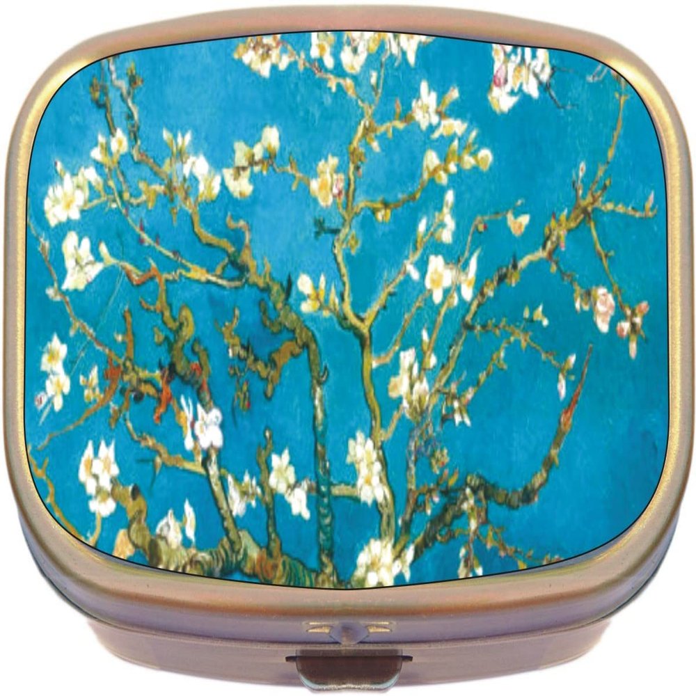 Almond Blossoms Brass Rectangle Pill Box