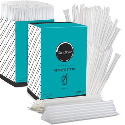 DuraHome Clear Plastic Straws Individually Wrapped 1000 Pack, Long 10.25" inch BPA Free Restaurant Style Disposable Drinking Straw 0.24" Wide, for Coffee House, Diner or Home, Decorative Display Boxes