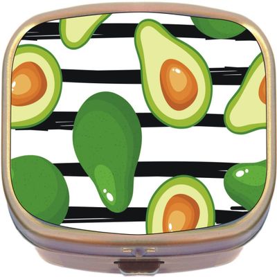 Avocados on Black White Stripe Brass Rectangle Pill Box