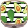 Avocados on Black White Stripe Brass Rectangle Pill Box view 1