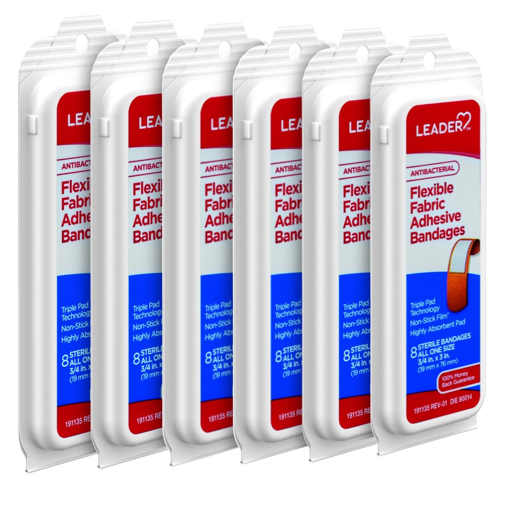 Leader Sterile Sheer Adhesive Bandages, Latex Free, Triple Pad, Blends with Skin, Helps Prevent Infection, Comfortable Protection for First Aid and Wound Care, All One Size 3/4" x 3", 96 ct.