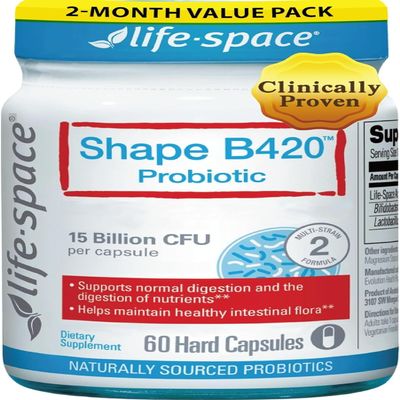 Life-Space Shape B420 Probiotics for Shape Better, GLP-1 Boost, 2 Month Serving, Clinically Backed Metabolism Support, Prebiotic + Probiotic for Women and Men, 60 Vegetarian Capsules