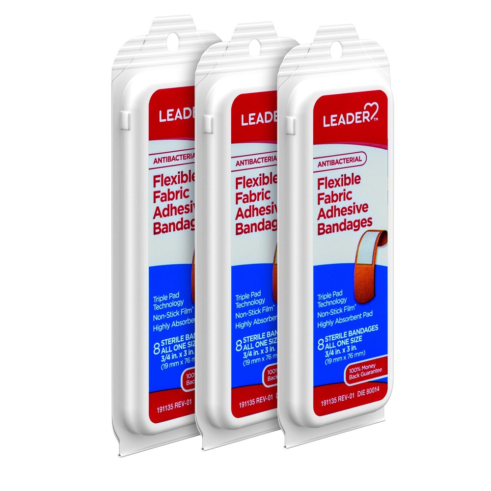 Leader Sterile Sheer Adhesive Bandages, Latex Free, Triple Pad, Blends with Skin, Helps Prevent Infection, Comfortable Protection for First Aid and Wound Care, All One Size 3/4" x 3", 24 ct.