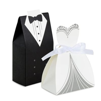 BEISHIDA Wedding Favor Boxes - Small Bride and Groom Candy Boxes for Bridal Shower Decorations - 50pcs