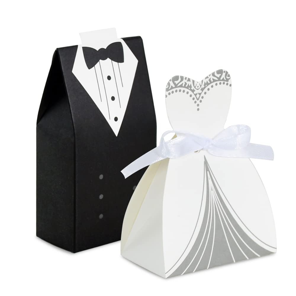 BEISHIDA Wedding Favor Boxes - Small Bride and Groom Candy Boxes for Bridal Shower Decorations - 50pcs