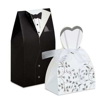 BEISHIDA Small Wedding Party, Bride and Groom Candy Boxes for Bridal Shower Decorations Dress and Tuxedo Favor Boxes 50pcs