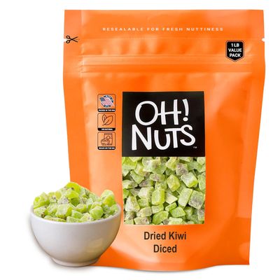 Oh! Nuts Dried Kiwi - 1 LB - Sweetened Dried Fruit Diced - Dehydrated Fruit Bites - Packed in New York Zip-Seal Bag for Exceptional Freshness