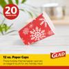 Glad Everyday Disposable Paper Cups, Holiday Red Snowflake Design - Heavy Duty Drinking Cup for All Beverages and Every Day Use, 12 Ounce, 20 Count view 2