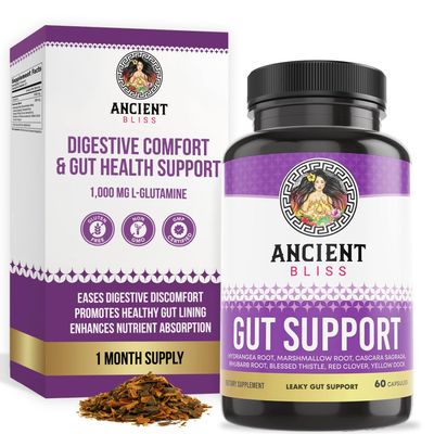 Ancient Bliss Leaky Gut Supplement, L Glutamine Capsules for Gut Support with Blessed Thistle and Hydrangea Root, Vegan and Non-GMO, 60 Capsules