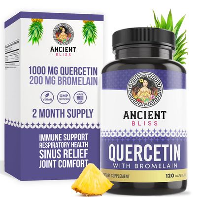 Ancient Bliss Quercetin with Bromelain | Quercetin 1000mg Bromelain 200mg per Serving | Supports Immune System, Joint Health, Respiratory Health & Overall Well-Being  120 Capsules