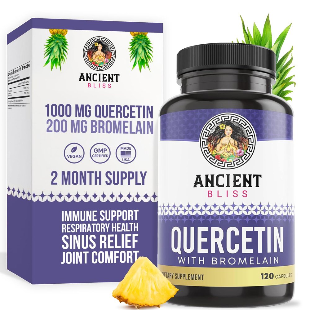 Ancient Bliss Quercetin with Bromelain | Quercetin 1000mg Bromelain 200mg per Serving | Supports Immune System, Joint Health, Respiratory Health & Overall Well-Being  120 Capsules