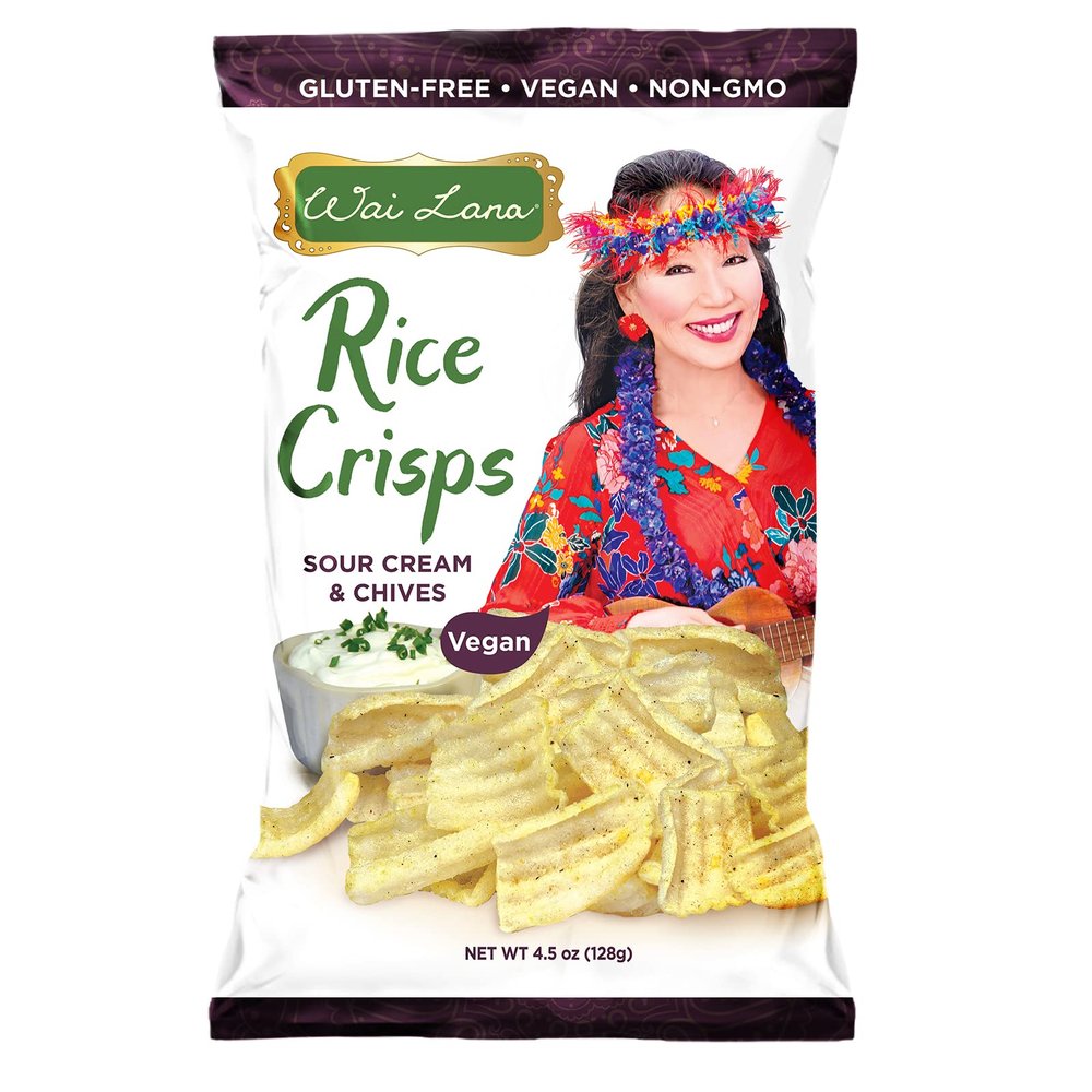 Wai Lana Rice Crisp Sour Cream and Chives (5 Pack of 4.5 Ounce Individual Bags) - Gluten Free, Non-GMO, Vegan, Zero Trans Fats