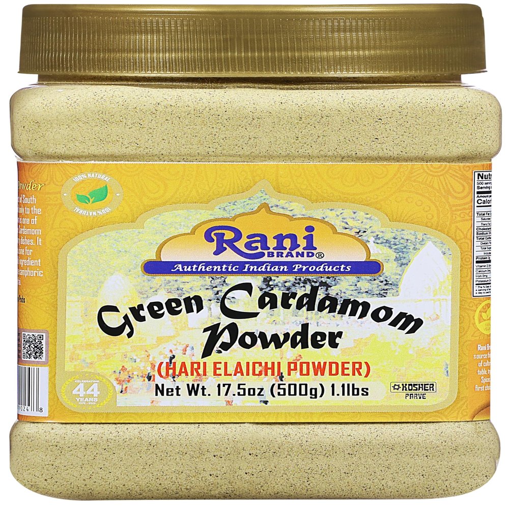 Rani Green Cardamom Pods Powder, Ground with Green Husks (Hari Elachi) 17.5oz (1.1lbs) 500g PET Jar ~ All Natural | Vegan | Gluten Friendly | NON-GMO | Kosher | Product of India