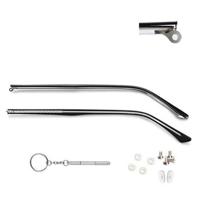 QYAJS 1 Pair Metal Glasses Replacement Arms Glasses Replacement Temple Black Eyeglasses Arms Legs, Screws, Screw Washers and 3-in-1 Screwdriver Convex Teeth Single Teeth