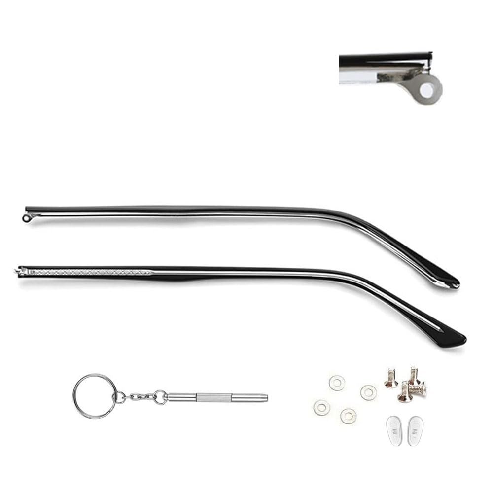 QYAJS 1 Pair Metal Glasses Replacement Arms Glasses Replacement Temple Black Eyeglasses Arms Legs, Screws, Screw Washers and 3-in-1 Screwdriver Convex Teeth Single Teeth
