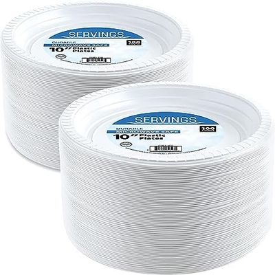100 Count Disposable Reusable Plastic Plates White 10" Strong and Durable Indoor Outdoor Birthday Party Baby Shower Picnics (300)