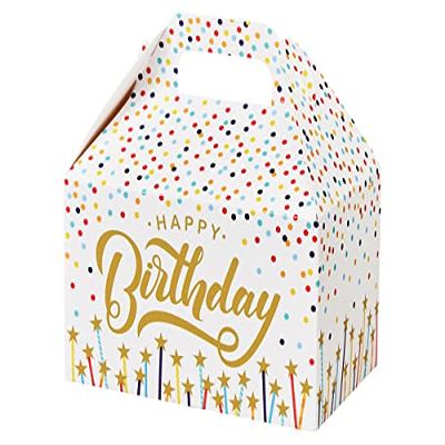 Pack of 6, Happy Birthday Stars Party Favor Gable Box, 6x3.75x3.5" for Party Favors and Small Gift
