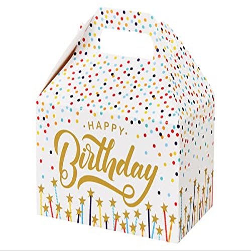 Pack of 6, Happy Birthday Stars Party Favor Gable Box, 6x3.75x3.5" for Party Favors and Small Gift