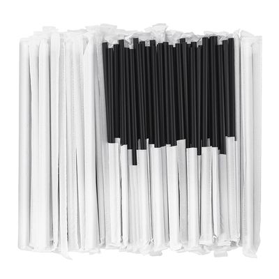 [300 Pcs] Biodegradable Compostable Individually Wrapped Straws - PLA Disposable Plant Based Black Straws (8.25" LongX0.23" Wide)