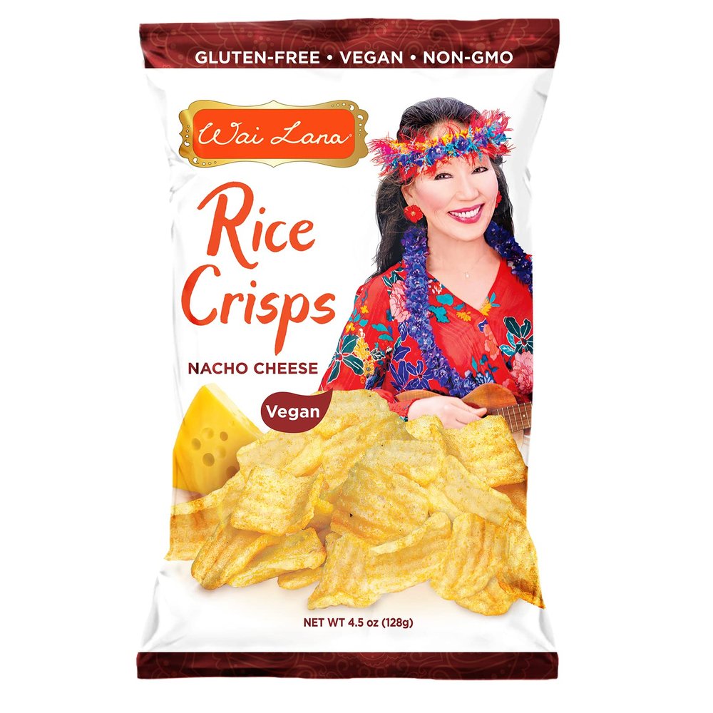 Wai Lana Rice Crisp Nacho Cheese (5 Pack of 4.5 Ounce Individual Bags) - Gluten Free, Non-GMO, Vegan, Zero Trans Fats