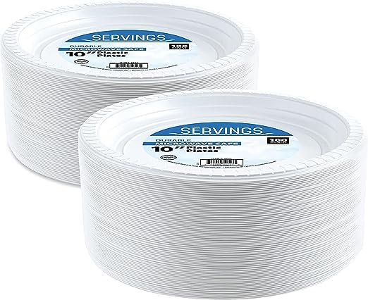100 Count Disposable Reusable Plastic Plates White 10" Strong and Durable Indoor Outdoor Birthday Party Baby Shower Picnics (500)