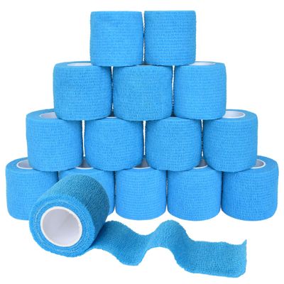 FEILIBAY 15 Pack Cohesive Wrap 2 Inch x 5 Yards Self Adherent Vet Tape for Pets, Elastic Self Adhesive Bandage Wrap for Sports, Finger, Wrist, Ankle (Blue)