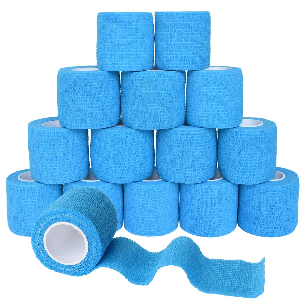 FEILIBAY 15 Pack Cohesive Wrap 2 Inch x 5 Yards Self Adherent Vet Tape for Pets, Elastic Self Adhesive Bandage Wrap for Sports, Finger, Wrist, Ankle (Blue)