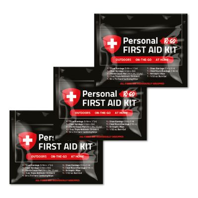 3 x Portable Travel Size First Aid Kit | Perfect for Home, Office, Car, School, Business, Travel, Hiking, Hunting, and Outdoors | Individually Wrapped First Aid Products (Black)
