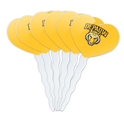 DePauw University Secondary Logo Heart Love Cupcake Picks Toppers Decoration Set of 6