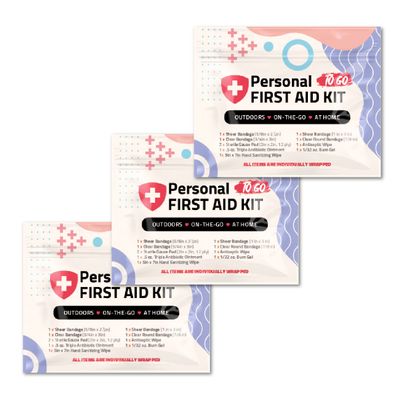 3 x Portable Travel Size First Aid Kit | Perfect for Home, Office, Car, School, Business, Travel, Hiking, Hunting, and Outdoors | Individually Wrapped First Aid Products (Shapes)