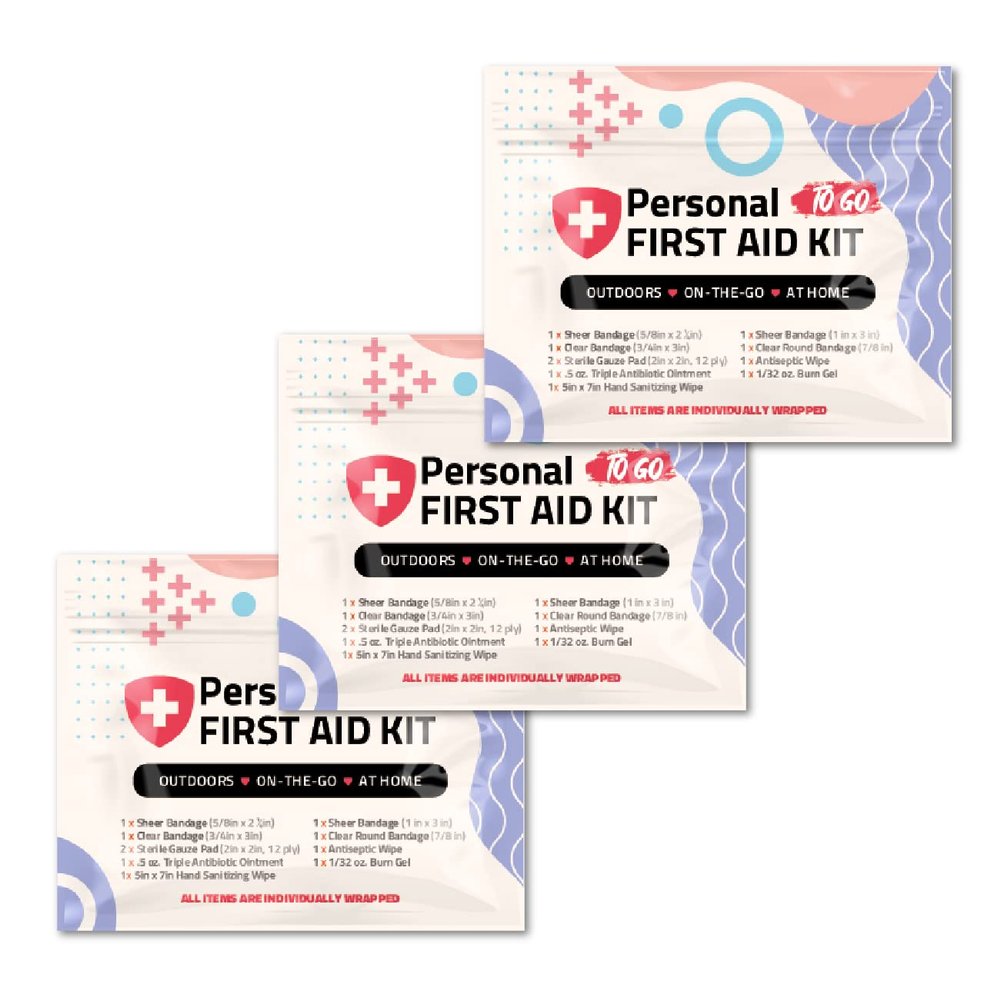 3 x Portable Travel Size First Aid Kit | Perfect for Home, Office, Car, School, Business, Travel, Hiking, Hunting, and Outdoors | Individually Wrapped First Aid Products (Shapes)