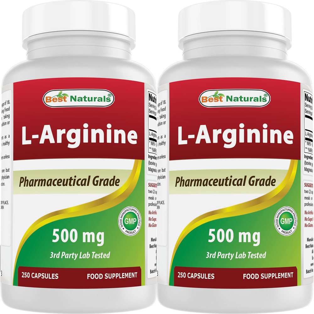 Best Naturals L-Arginine 500mg 250 Capsules (250 Count (Pack of 2))