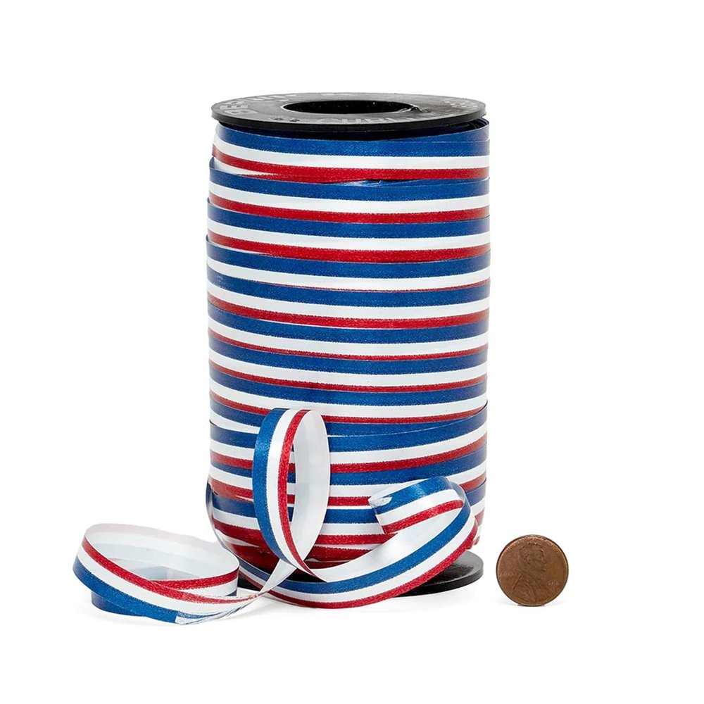 PPM 3/8'' Wide Red White and Blue Curling Ribbon - 250 Yards, Red, White, Blue