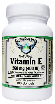 AlchePharma Vitamin E 268 mg (400 IU) 100% Natural Mixed Tocopherols D-Alpha Form (100 Softgels)