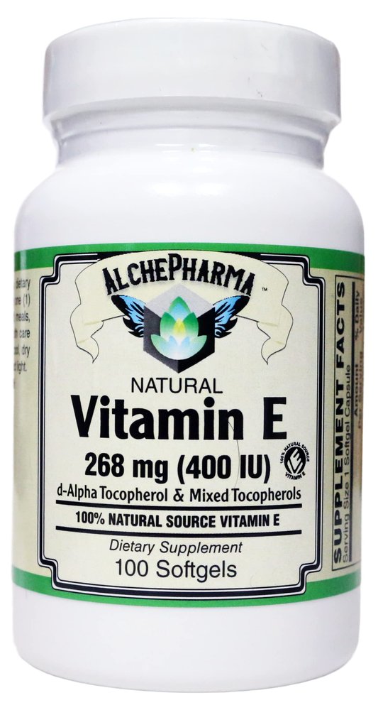 AlchePharma Vitamin E 268 mg (400 IU) 100% Natural Mixed Tocopherols D-Alpha Form (100 Softgels)