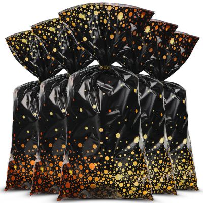 100 Pieces Black and Gold Cellophane Bags 10.8 x 5 inch Plastic Party Treat Bags Candy Goody Treat Bag with 100 Gold Twist Ties for Back to School Graduation Birthday Wedding Retirement Party Supplies