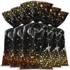 100 Pieces Black and Gold Cellophane Bags 10.8 x 5 inch Plastic Party Treat Bags Candy Goody Treat Bag with 100 Gold Twist Ties for Back to School Graduation Birthday Wedding Retirement Party Supplies view 1