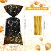 100 Pieces Black and Gold Cellophane Bags 10.8 x 5 inch Plastic Party Treat Bags Candy Goody Treat Bag with 100 Gold Twist Ties for Back to School Graduation Birthday Wedding Retirement Party Supplies view 2