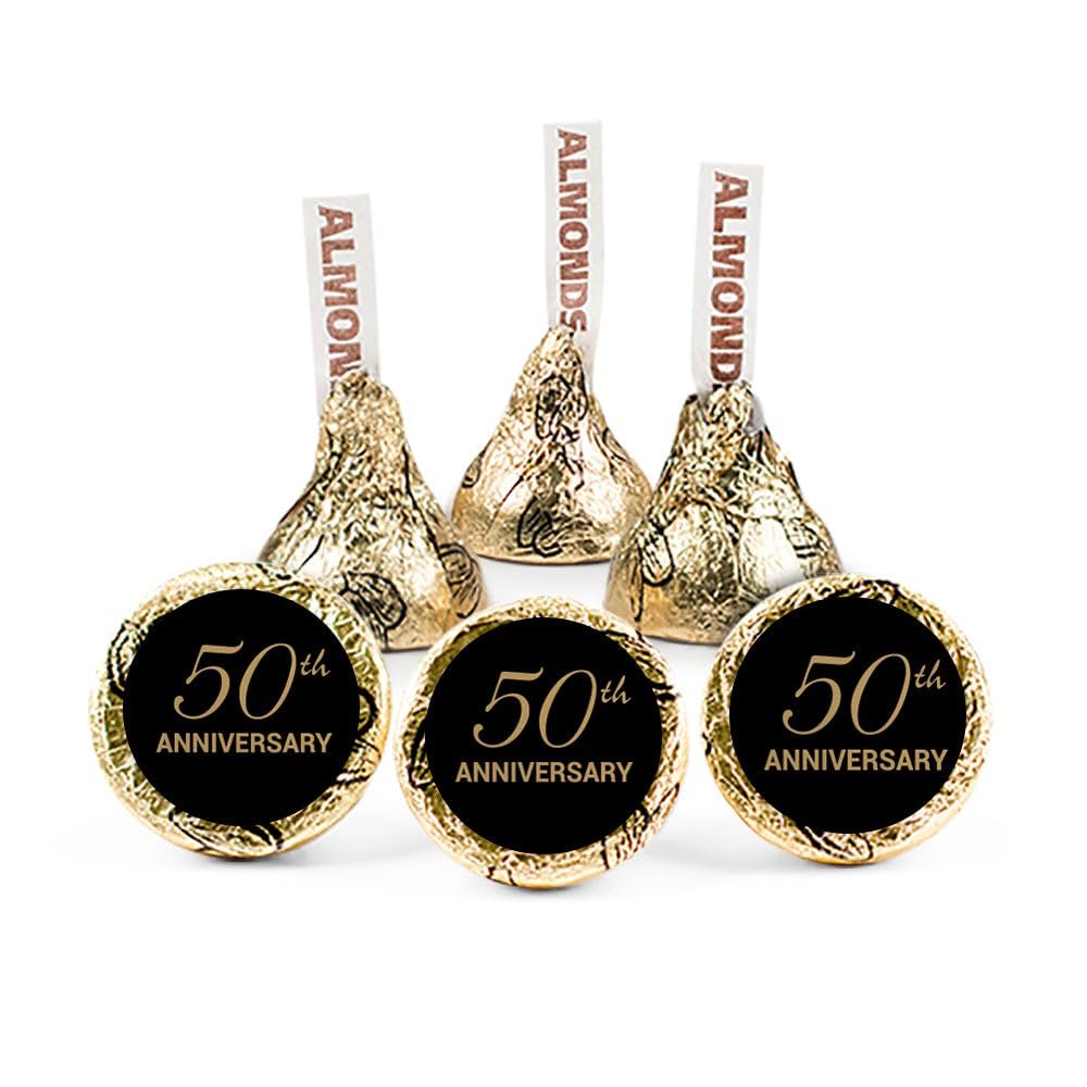 324ct Golden 50th Anniversary Stickers for Chocolate Kisses, DIY Anniversary Party Decorations and Candy Party Favors - Candy Not Included - Stickers Only