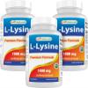 Best Naturals L-Lysine 1000mg 180 Tablets (180 Count (Pack of 1)) (3 Bottles) view 1