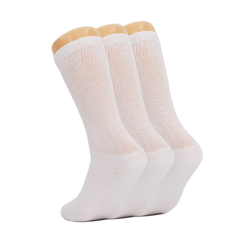 AWS/American Made White Diabetic Crew Socks for Men with Non Binding Top 3 Pairs (Socks Size 10-13)