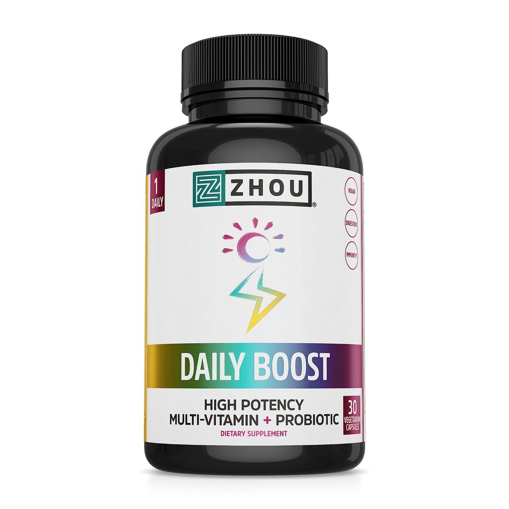 Zhou Daily Boost - Probiotic Multivitamin for Women & Men, Immune Support, Antioxidant & Eye Health Supplement with Vitamin A, Vitamin C, Biotin & Folate for Adults - 30 Veggie Capsules